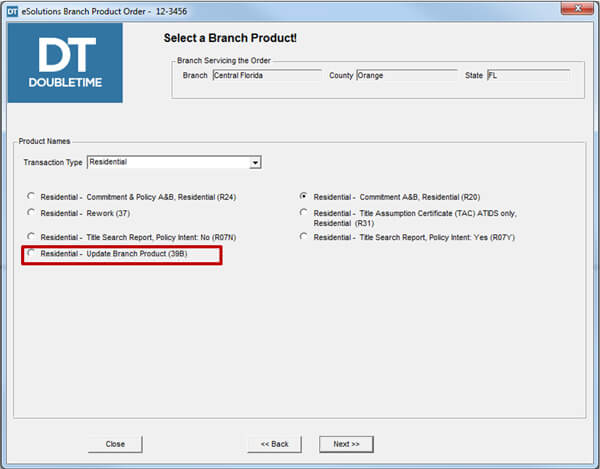 showing the location of the function update branch product as the last selection on the left side