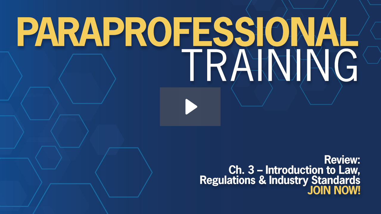 Review:   Ch. 3 – Introduction to Law, Regulations  & Industry Standards
